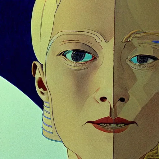 Image similar to tilda swinton retro minimalist portrait by jean giraud, moebius starwatcher comic, 8 k