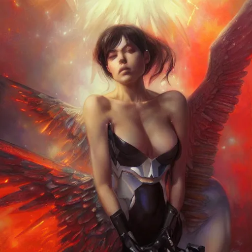 Prompt: a cruel angel's thesis by raymond swanland, highly detailed, bright tones