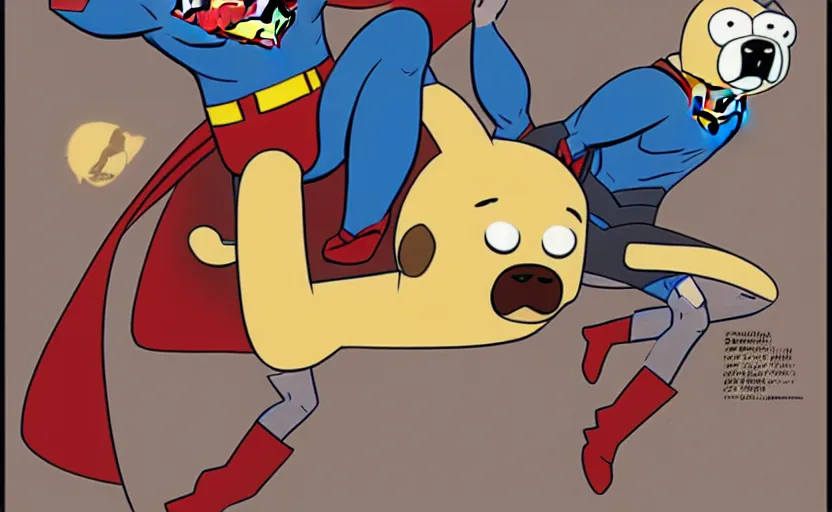 Image similar to Jake the dog from adventure time fighting (superman), by ivan reiss, artstation, hand to hand combat, comic book, high detail, 4k