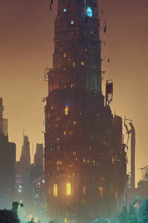 Image similar to wizard tower in downtown manhattan, an epic fantasy, dramatic lighting, cinematic, establishing shot, extremely high detail, photorealistic, cinematic lighting, artstation, by simon stalenhag, horizon forbidden west