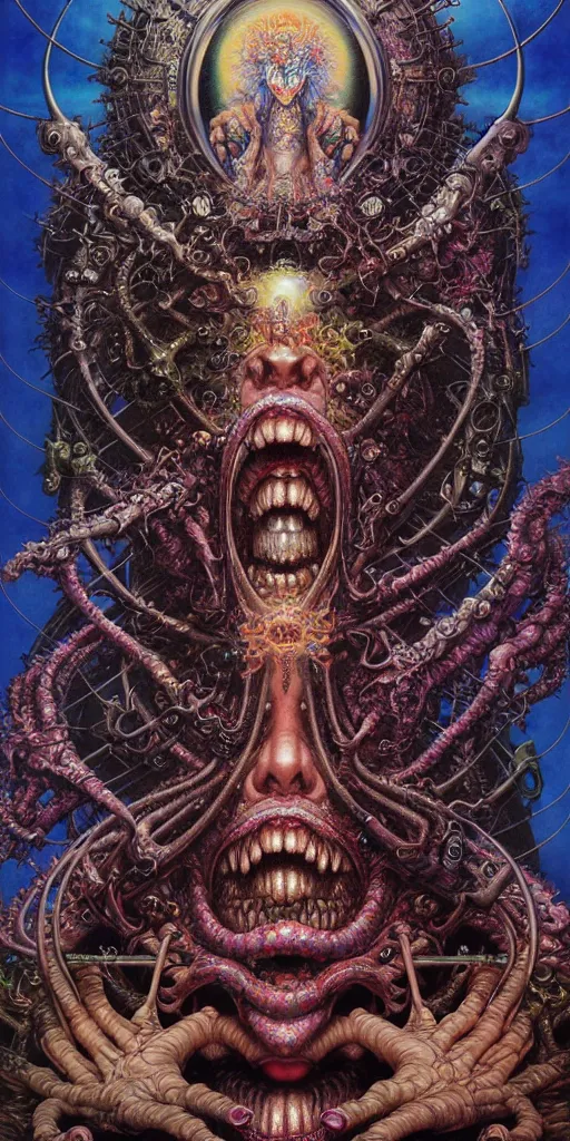 Prompt: realistic Christian detailed image of Technological Nightmare Abomination Monster God by Lisa Frank, Ayami Kojima, Amano, Karol Bak, Greg Hildebrandt, and Mark Brooks, Neo-Gothic, gothic, rich deep colors. Beksinski painting, part by Adrian Ghenie and Gerhard Richter. art by Takato Yamamoto. masterpiece, religious art