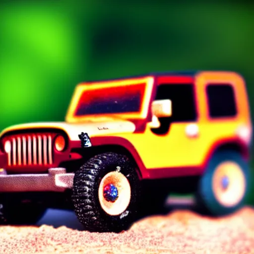 Image similar to COMMANDER, ((jeep)), micro machines, bokeh, macro photography