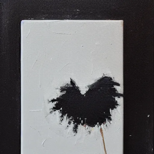 Prompt: a minimalistic impasto painting, a single large brush stroke of heavy thick white paint on a black canvas