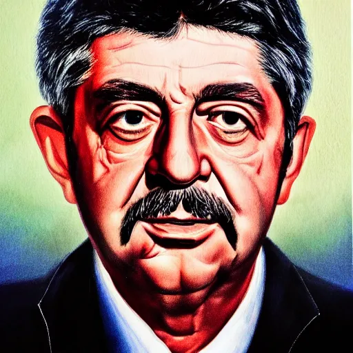 Prompt: portrait of Mélenchon, in the manner of Soviet propaganda, high details, symmetrical face