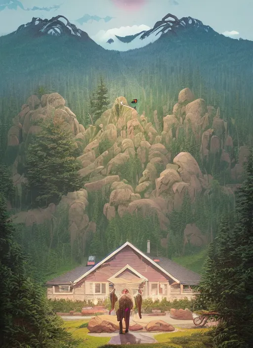 Prompt: Twin Peaks poster artwork by Michael Whelan and Tomer Hanuka, Rendering of Midsommar, full of details, by Makoto Shinkai and thomas kinkade, Matte painting, trending on artstation and unreal engine