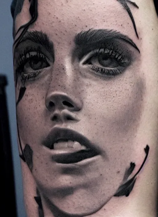 Image similar to emma watson, dope tattoo, hyperrealistic