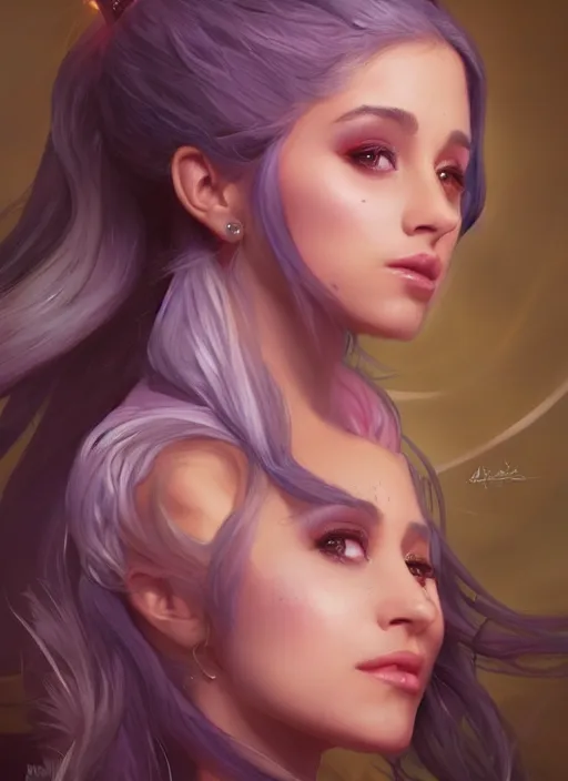 Image similar to !dream Ariana grande, headshot, painted fantasy character portrait, D&D, highly detailed, digital painting, artstation, sharp focus, art by artgerm and greg rutkowski and alphonse mucha and magali villeneuve