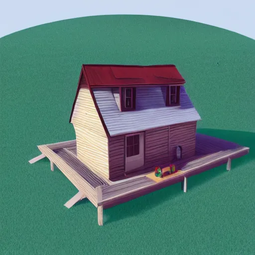 Image similar to a low poly wooden house on the white empty background, unreal engine, 3d mobile game