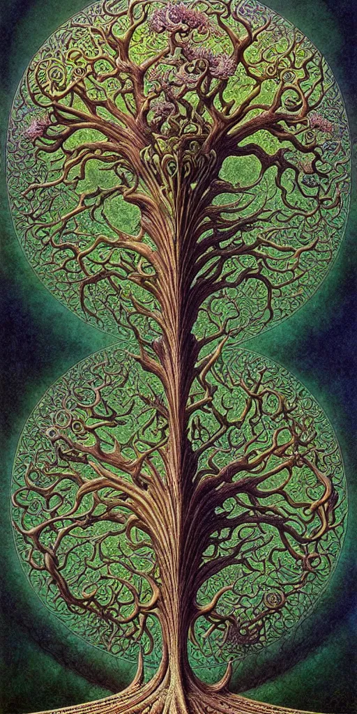 Image similar to tree of life by roger dean and andrew ferez, art forms of nature by ernst haeckel, divine chaos engine, symbolist, visionary, art nouveau, botanical fractal structures, organic, detailed, realistic, surreality