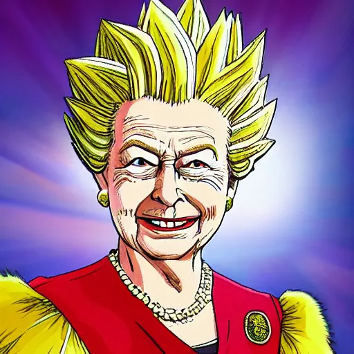 Image similar to Queen Elizabeth as a super saiyan