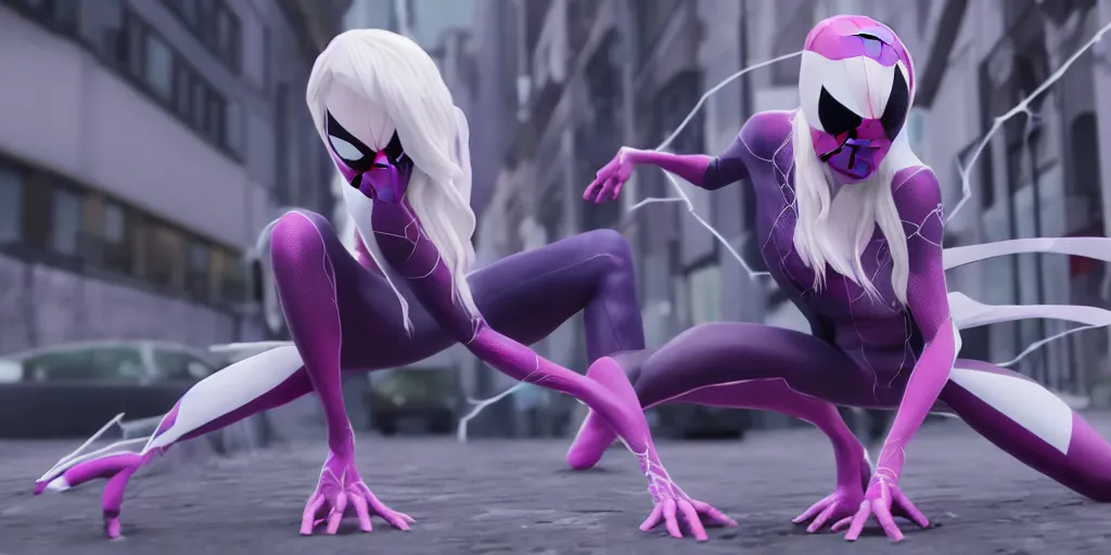 Image similar to spider gwen, real life, spotted, ultra realistic, accurate, 4 k, movie still, uhd, sharp, detailed, cinematic, render, modern