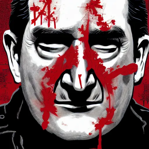 Prompt: Ted Cruz infected with the rage virus, hyperreal comic illustration, art by Declan Shalvey, 28 Days Later, Portrait Closeup, horror