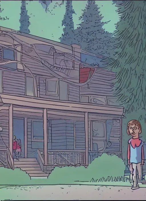 Image similar to a screenshot from Hereditary (2018) as a 1986 Saturday morning cartoon, highly detailed