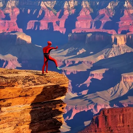 Prompt: Spiderman mountain climbing, grand canyon, orange sky H- 768