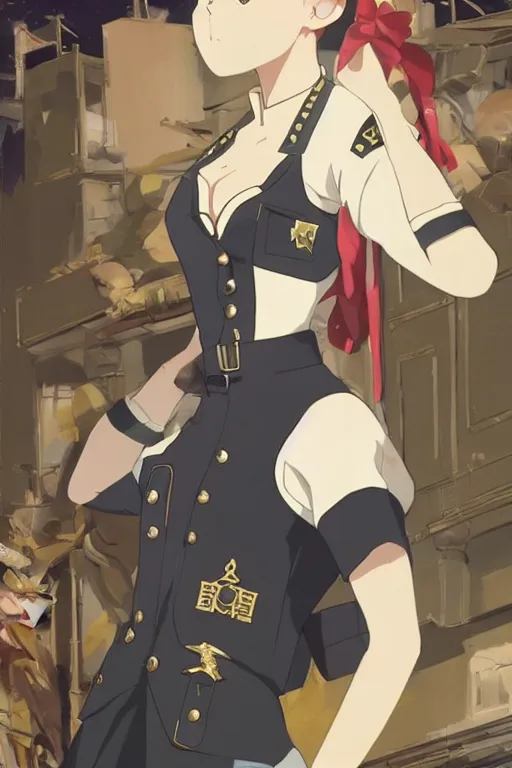 Image similar to key visual concept art, portrait of a stately anime girl wearing formal military dress uniform saluting at a full honors military funeral, somber, rule of thirds golden ratio, fake detail, trending pixiv fanbox, acrylic palette knife, style of shinkai makoto studio ghibli genshin impact