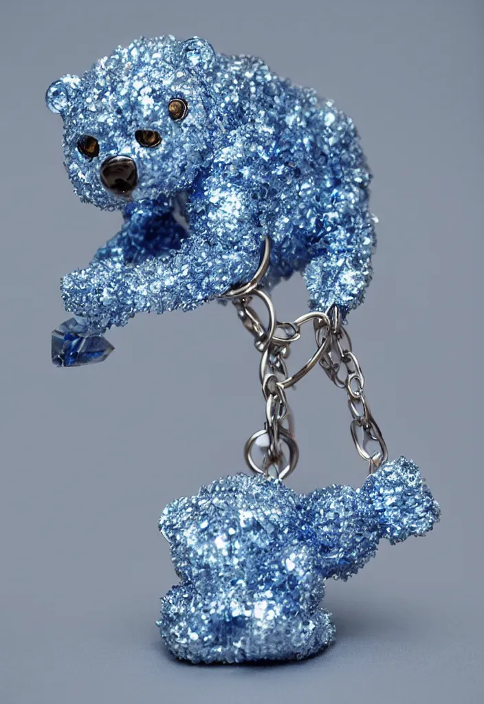 Prompt: a small blue crystal bear keychain by greg rutkowski, sung choi, mitchell mohrhauser, maciej kuciara, johnson ting, maxim verehin, peter konig, 8 k photorealistic, cinematic lighting, hd, high details, dramatic, atmosphereric, trending on artstation