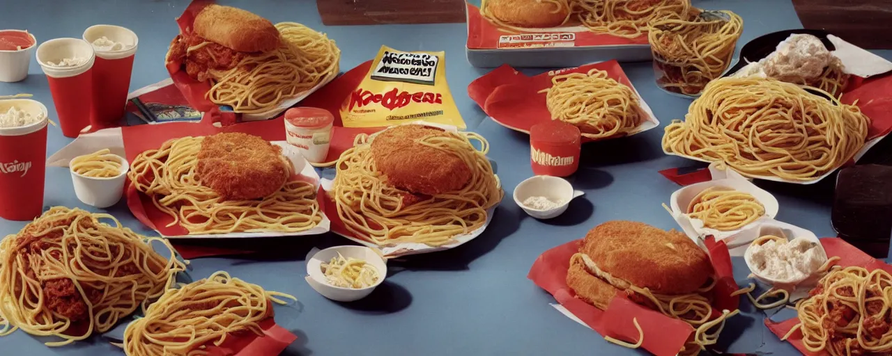 Image similar to 1 9 8 0 s mcdonalds best selling spaghetti sandwich, kodachrome,