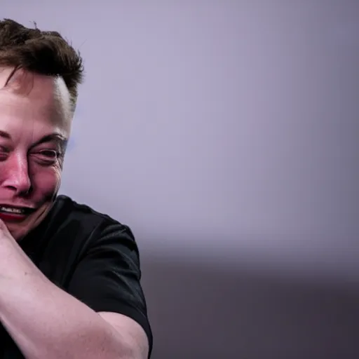 Image similar to elon musk crying after realizing the joke is on him. cinematic 8 k, depth of field, bokeh.