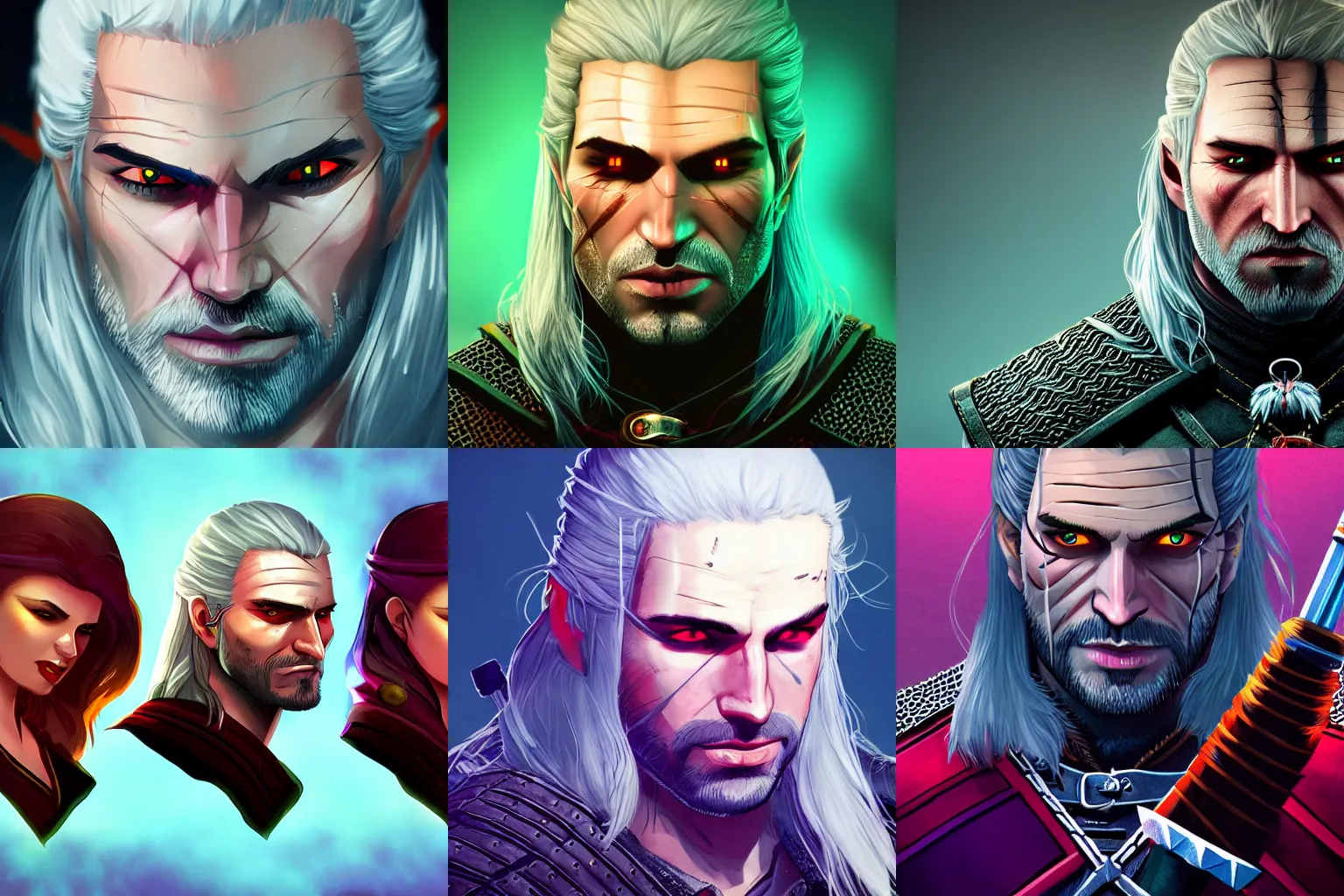 Prompt: witcher portrait, league of legends style, colorful, trending on artstation, 4k illustration