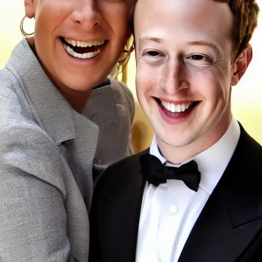 Prompt: photography portrait of handsome young love child of Elon Musk and Mark Zuckerberg smiling wearing a suit, elegant