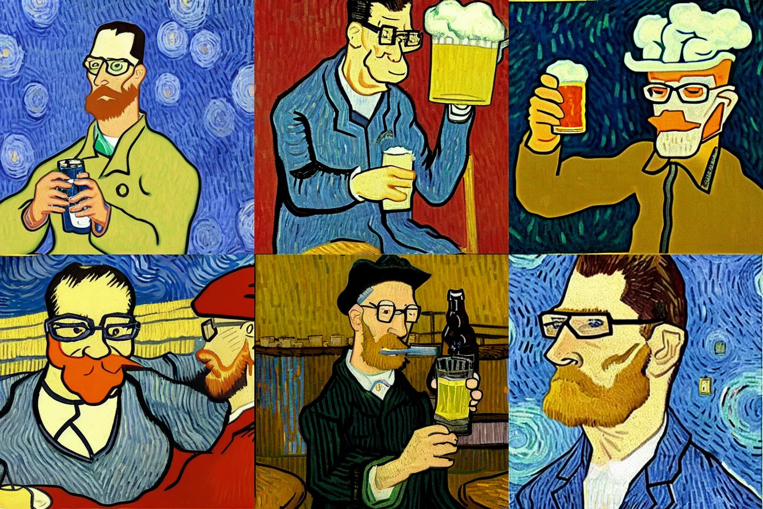 Prompt: hank hill drinking a beer, by vincent van gogh
