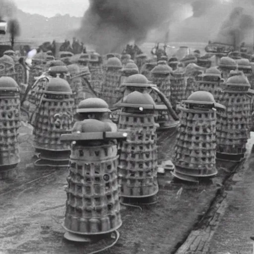 Prompt: a wwii photograph of a dalek brigade