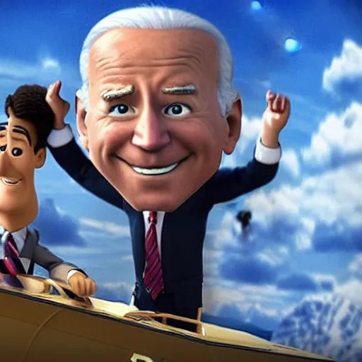 Image similar to a still from movie up crossover with the liar joe biden