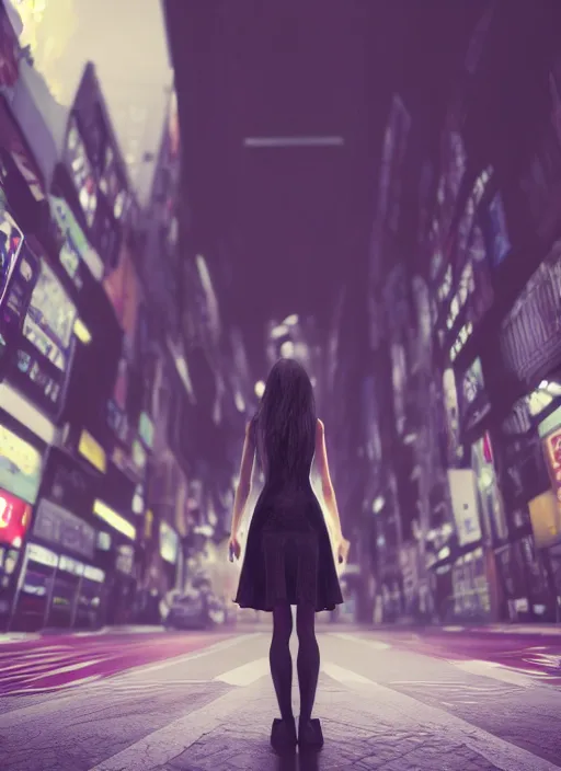 Prompt: demonic girl without head standing in the middle of the crowded tokyo street, photorealistic, canon r 3, symmetry, octane render, unreal engine, dramatic lights