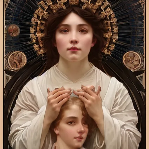 Image similar to the face of god, intricate, art by artgerm and greg rutkowski and alphonse mucha and william - adolphe bouguereau, high detailed, 4 k,