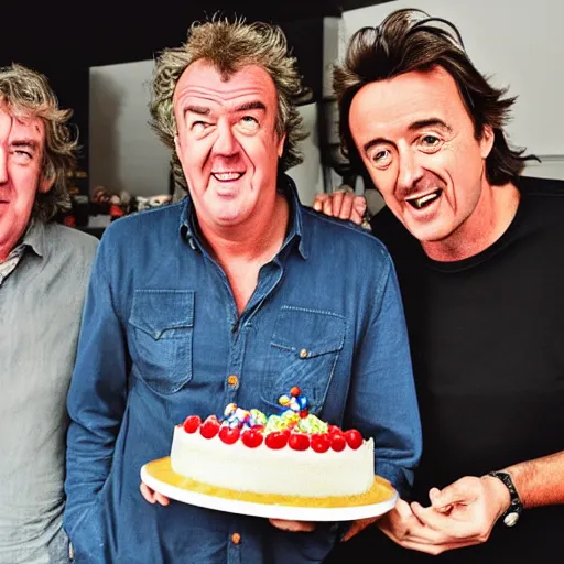 Prompt: Jeremy Clarkson, James May and Richard Hammond Bake a Cake