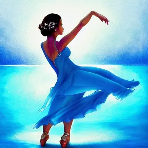 Image similar to semi realistic portrait Salsa Dancing inside clear blue ocean water by AquaSixio, Stanley, strong color overlay, rim light and highlights , by Artgerm Lau, Gesture draw, Salsa Social Dance, couple, Salsa tricks, WLOP, Rossdraws, Gesture draw, James Jean, Andrei Riabovitchev, Marc Simonetti, and Sakimichan, trending on artstation