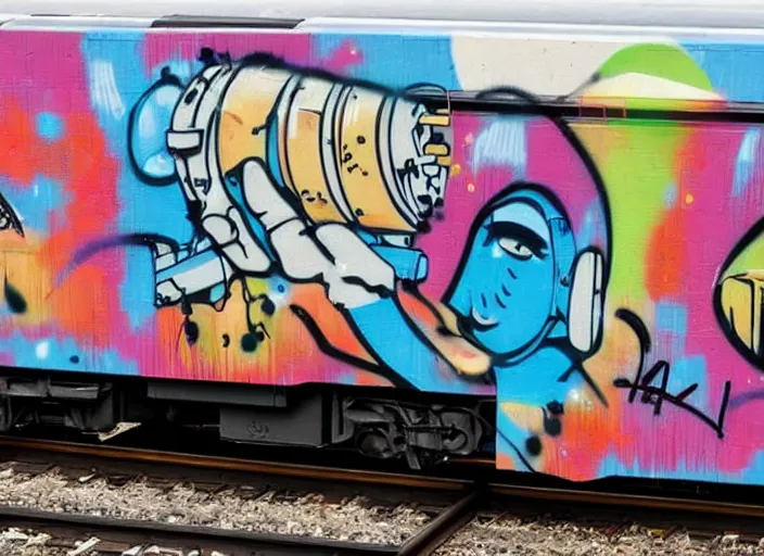 Prompt: graffiti on the side of a train that reads ai, photography