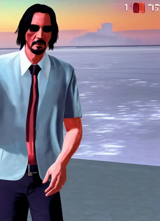 Prompt: Keanu Reeves in GTA Vice City