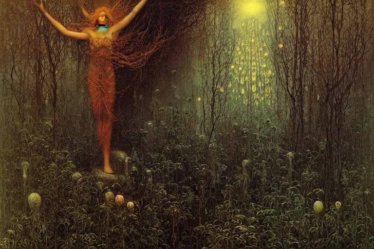 Image similar to enchanted garden by jean delville, luis royo, beksinski, grimshaw