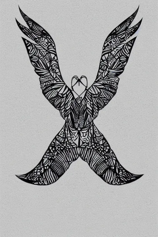 Prompt: a simple artistic tattoo design of minimalist flying birds, black ink, abstract geometric logo, line art