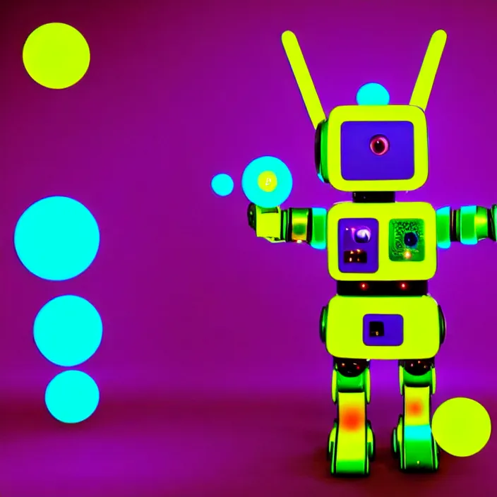 Prompt: a furry robot generating beautiful music, experimental, abstract, colorful, vivid