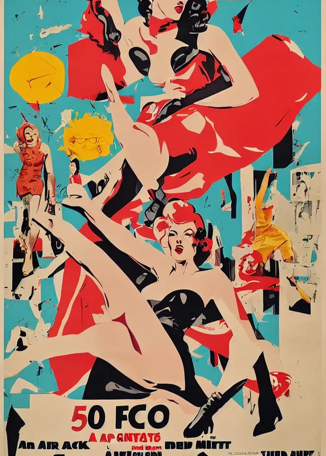 Image similar to a new attack of the 5 0 ft woman movie poster print, pin up, collage, canvas art print, minimalist art