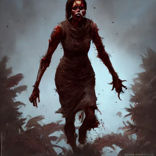 Image similar to zombie michelle obama geog darrow greg rutkowski