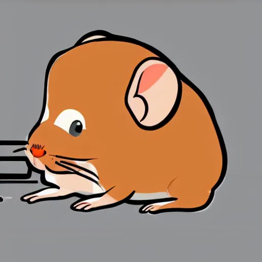 Image similar to digital drawing, art station, vector drawing, cartoon hampster trying to catch breath and sweating next to a computer server