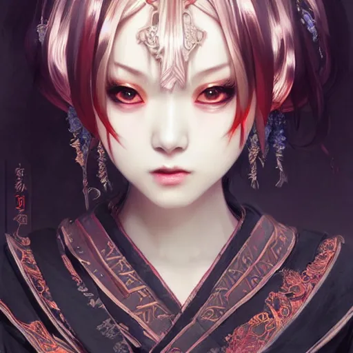 Prompt: charming character yae miko from video game genshin impact, dark aesthetic, intricate, elegant, sharp focus, illustration, highly detailed, digital painting, concept art, matte, art by wlop and artgerm and greg rutkowski and jae lee, masterpiece