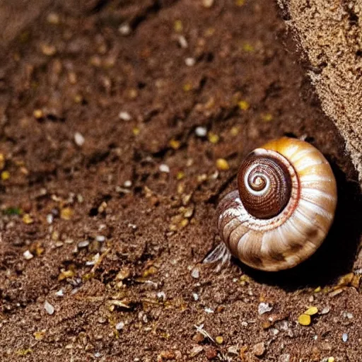 Prompt: A snail watching everything slowly decay while the time slowly reaches it's end