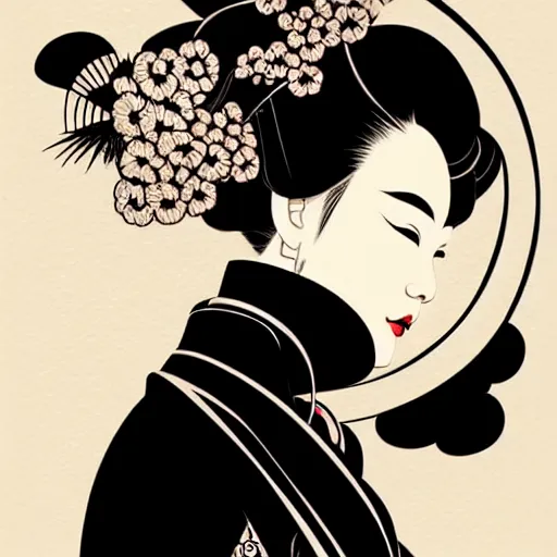 Prompt: silhouette of a geisha, vector art style, medium shot, intricate, elegant, highly detailed, digital art, ffffound, art by jc leyendecker and sachin teng