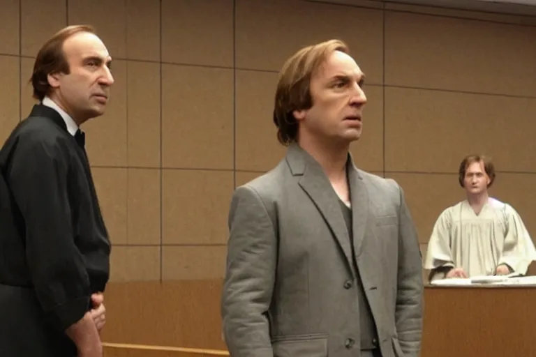 Image similar to saul goodman defends anakin skywalker wearing prisoner's uniform in court, court images, 1 0 8 0 p, court archive images