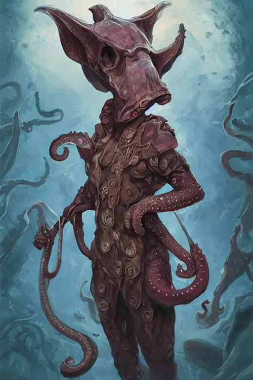 Image similar to portrait of the Plectronoceras cephalopod wizard wearing the epic artifact headgear by artgerm and Craig Mullins, James Jean, Andrey Ryabovichev, Mark Simonetti and Peter Morbacher 16k