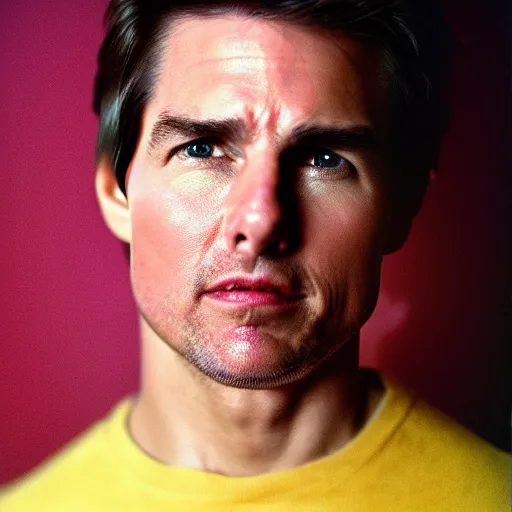 Prompt: photo tom cruise with yellow hair, cinestill, 800t, 35mm, full-HD