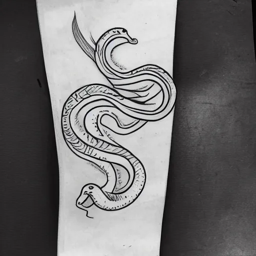 Prompt: snake tattoo outline, black ink on white paper