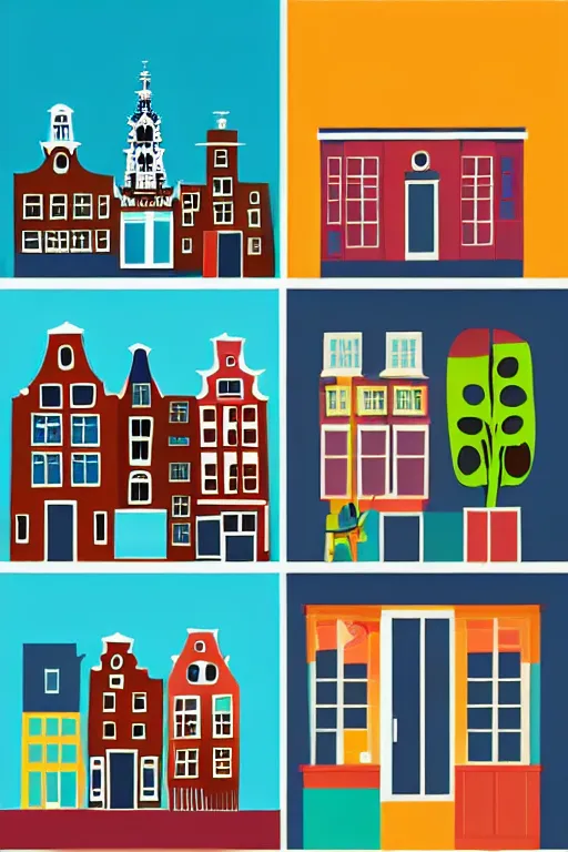 Image similar to minimalist boho style art of colorful amsterdam, illustration, vector art