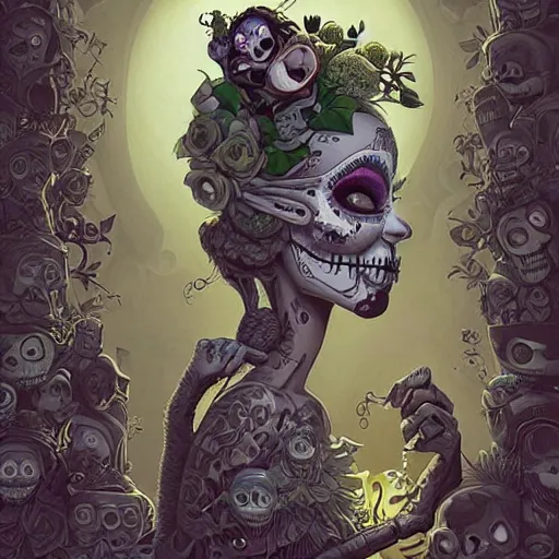 Image similar to Lofi portrait Pixar style by Joe Fenton and Stanley Artgerm, dio de los muertos, Tom Bagshaw and Tim Burton