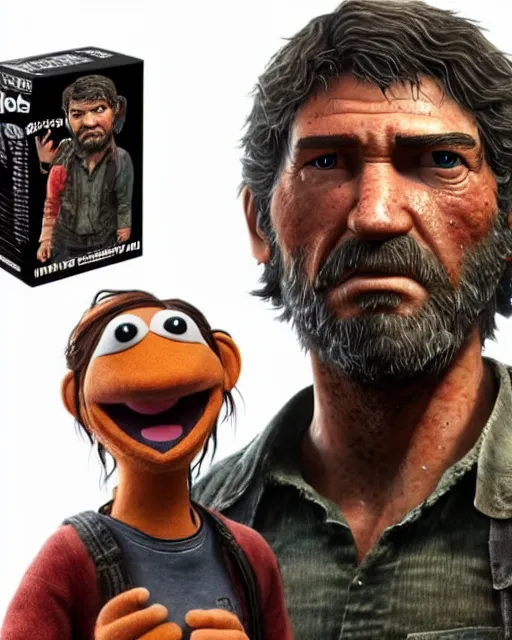 Image similar to joel from the last of us as a muppet. highly detailed felt. hyper real photo. 4 k.