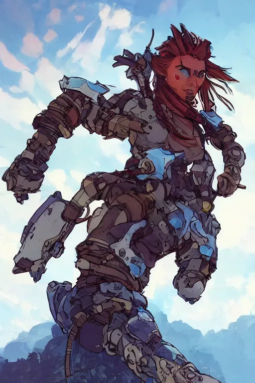 Image similar to combination suit armor aloy horizon forbidden west horizon zero dawn robot ninja mask helmet backpack tribal, art gta 5 comics, official fanart behance hd artstation by jesper ejsing, by rhads, makoto shinkai and lois van baarle, ilya kuvshinov, ossdraws radiating a glowing aura cgi rtx 2 0 2 2